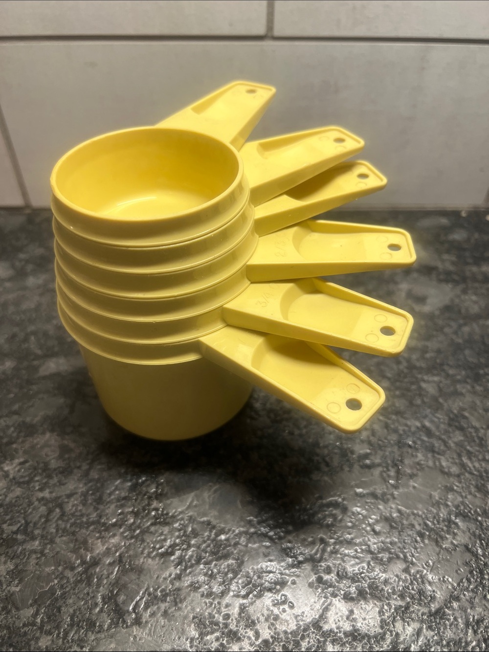 Vintage Tupperware Harvest Gold Plastic Measuring Cup Set. What a throwback!